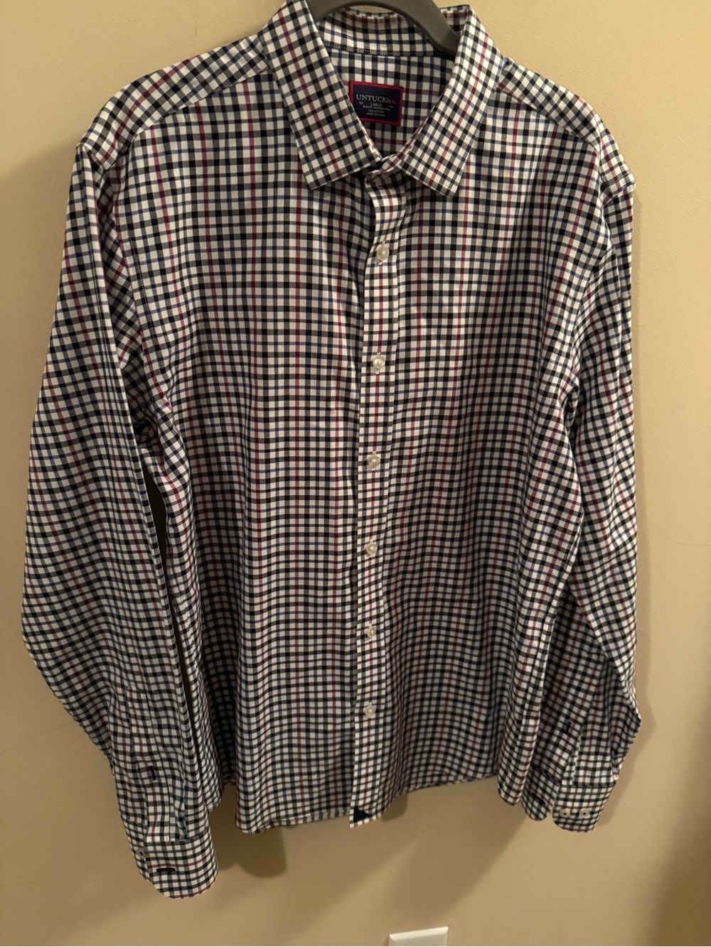 UNTUCKit‎ black red Gingham Button Down Shirt Mens size large slim fit